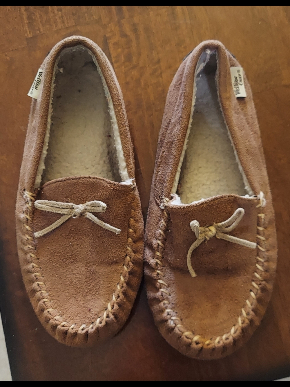 Western Chief Brown Suede Moccasin Slippers with Shearling Lining